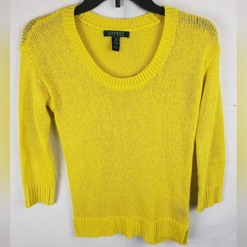 Lauren Ralph Lauren Bright Yellow 3/4th Length Sleeve Sweater Sz XS